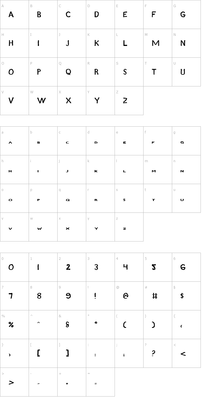 Character Map Zamboni Joe Expanded Font