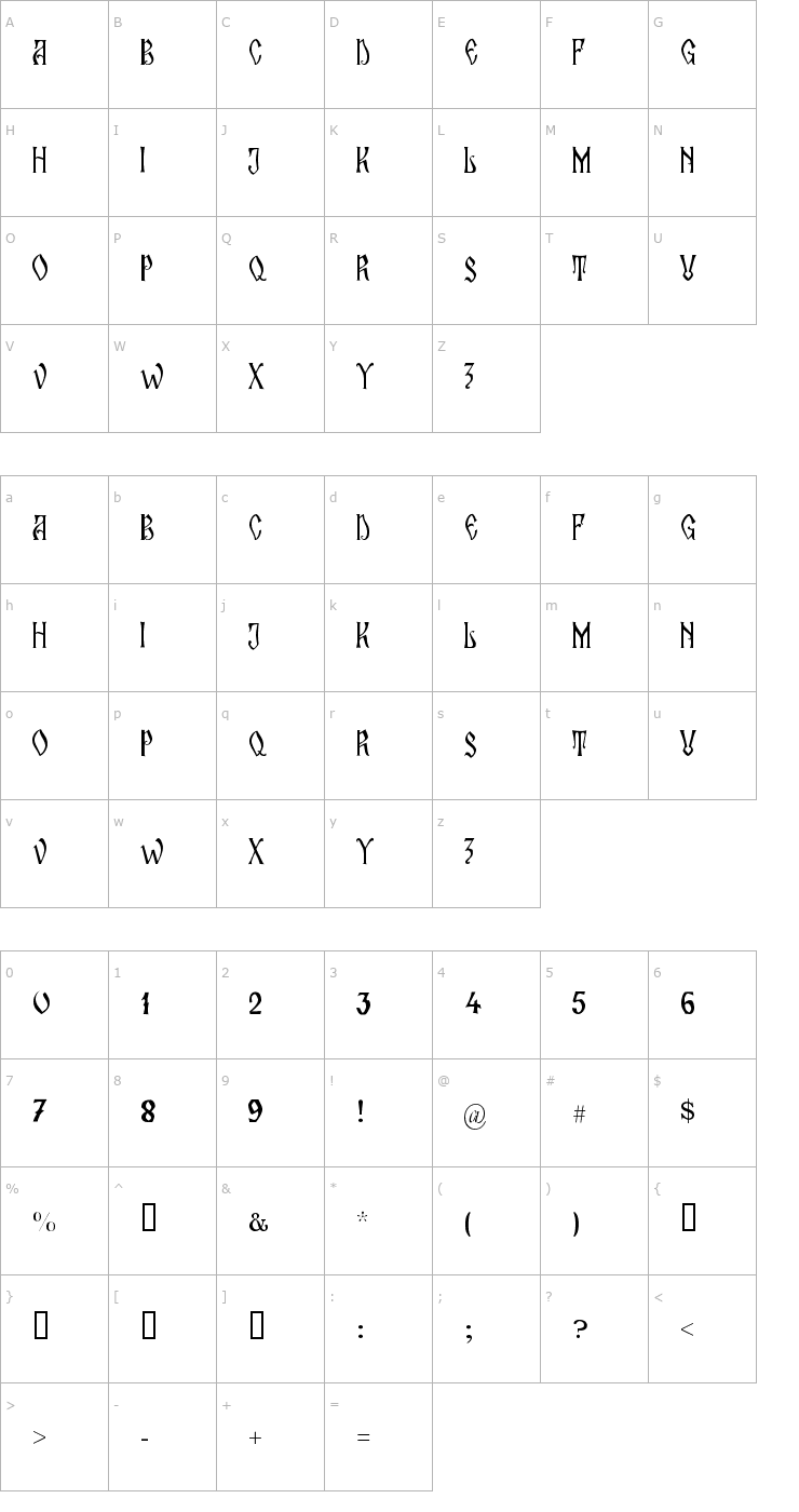 Character Map Zamolxis II Font