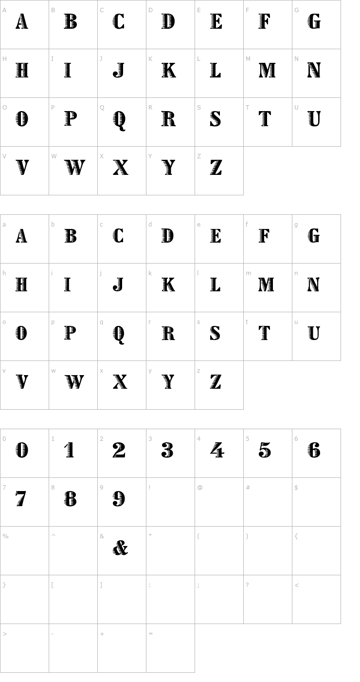 Character Map Zebraesq Font