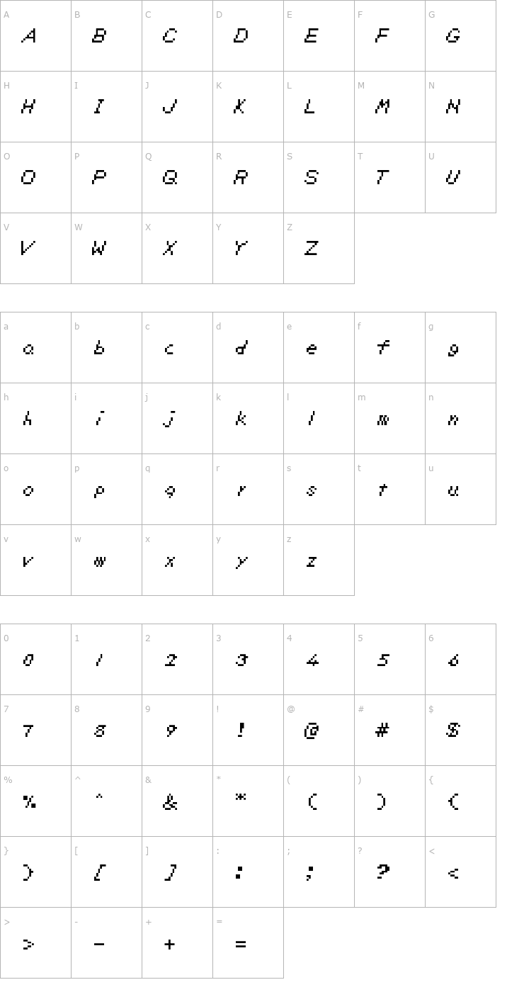 Character Map Zelda DX TT BRK Font