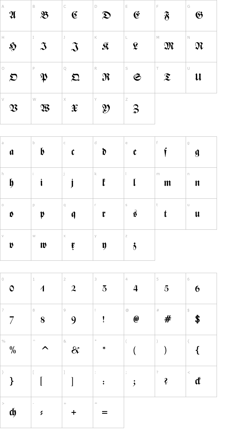 Character Map Zentenar Fraktur OsF Bold Font