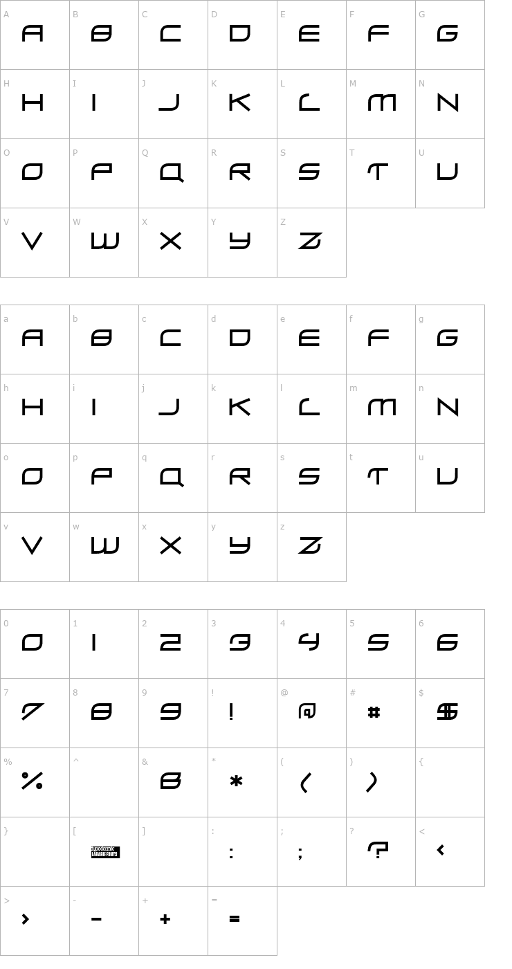 Character Map Zero Hour Font