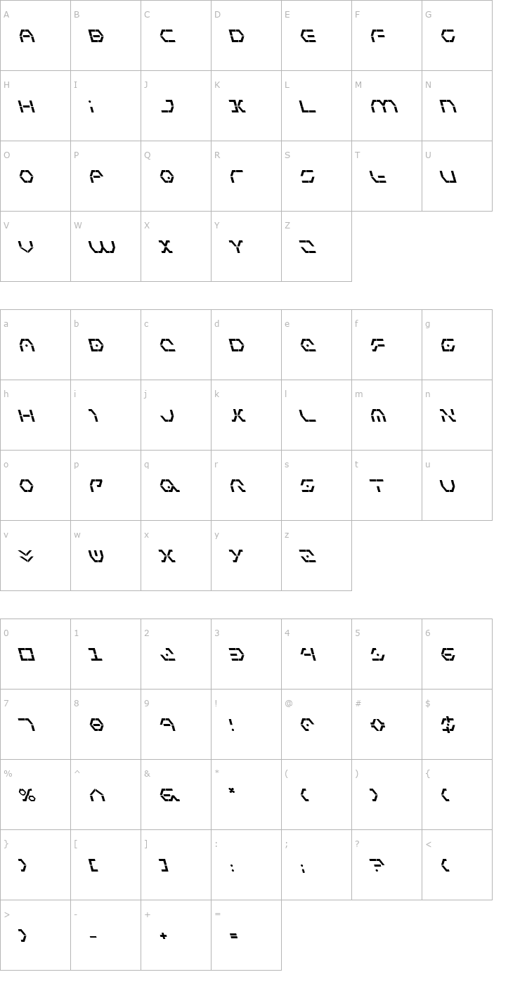 Character Map Zeta Sentry Bold Leftalic Font