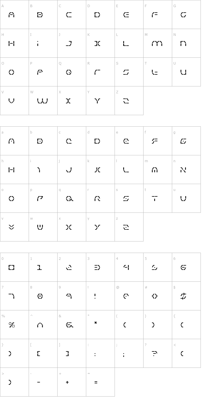 Character Map Zeta Sentry Font