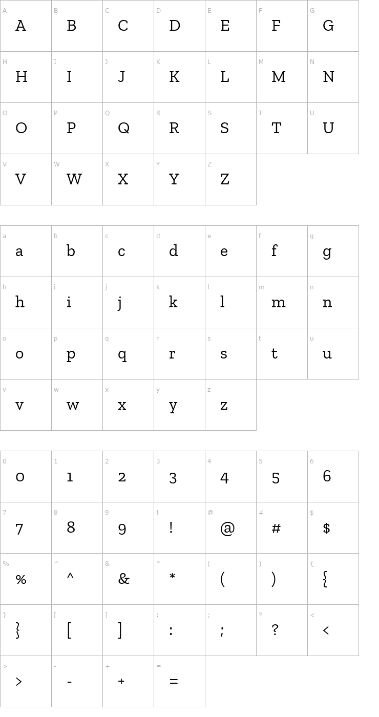 Character Map Zilla Slab Font