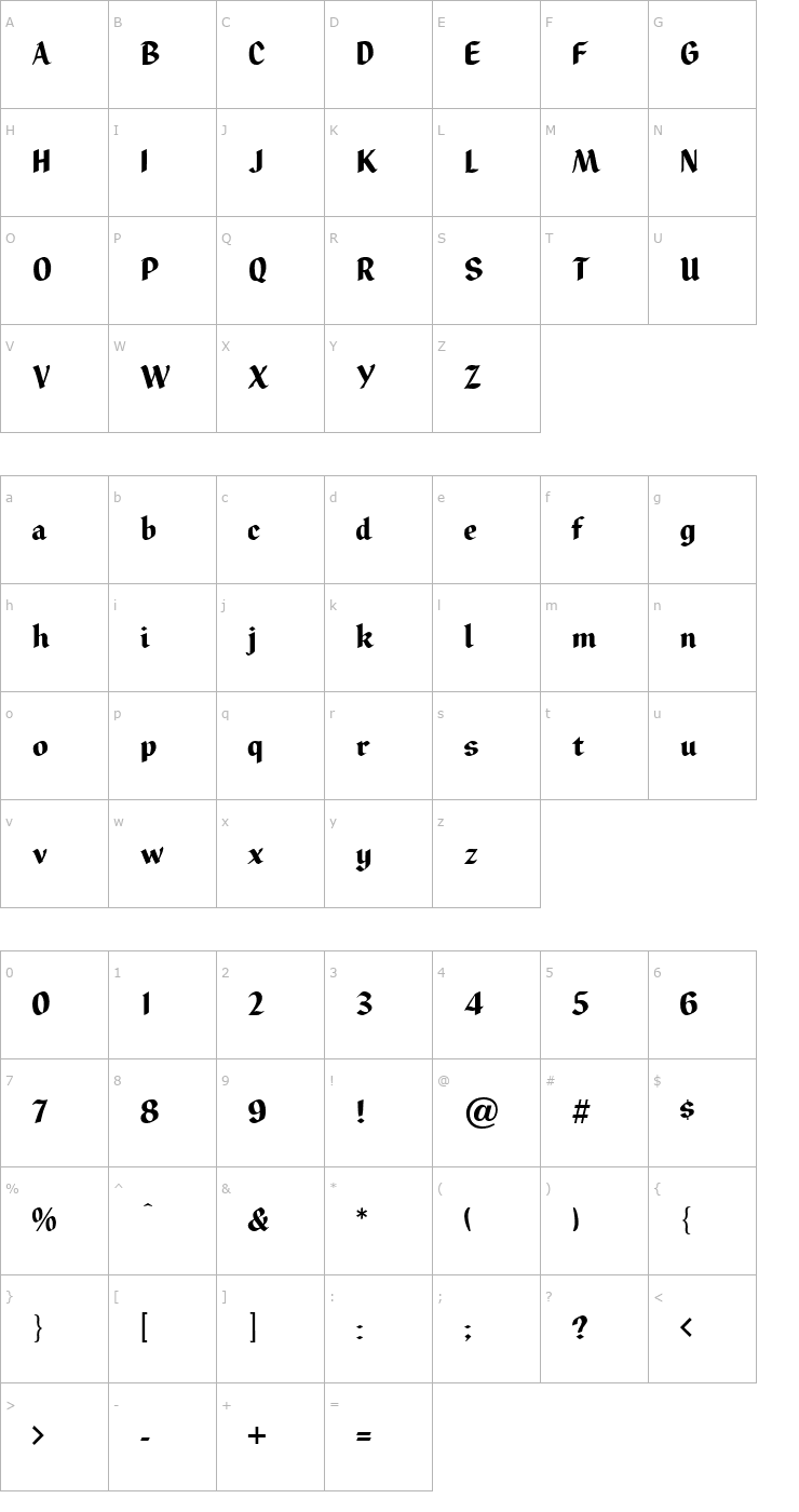 Character Map Zingo Normal Font