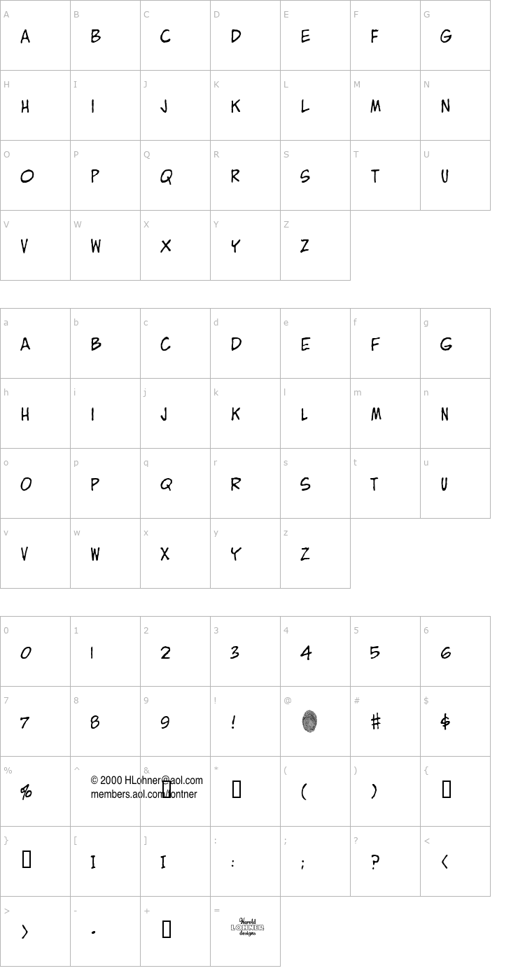 Character Map ZITZ Font