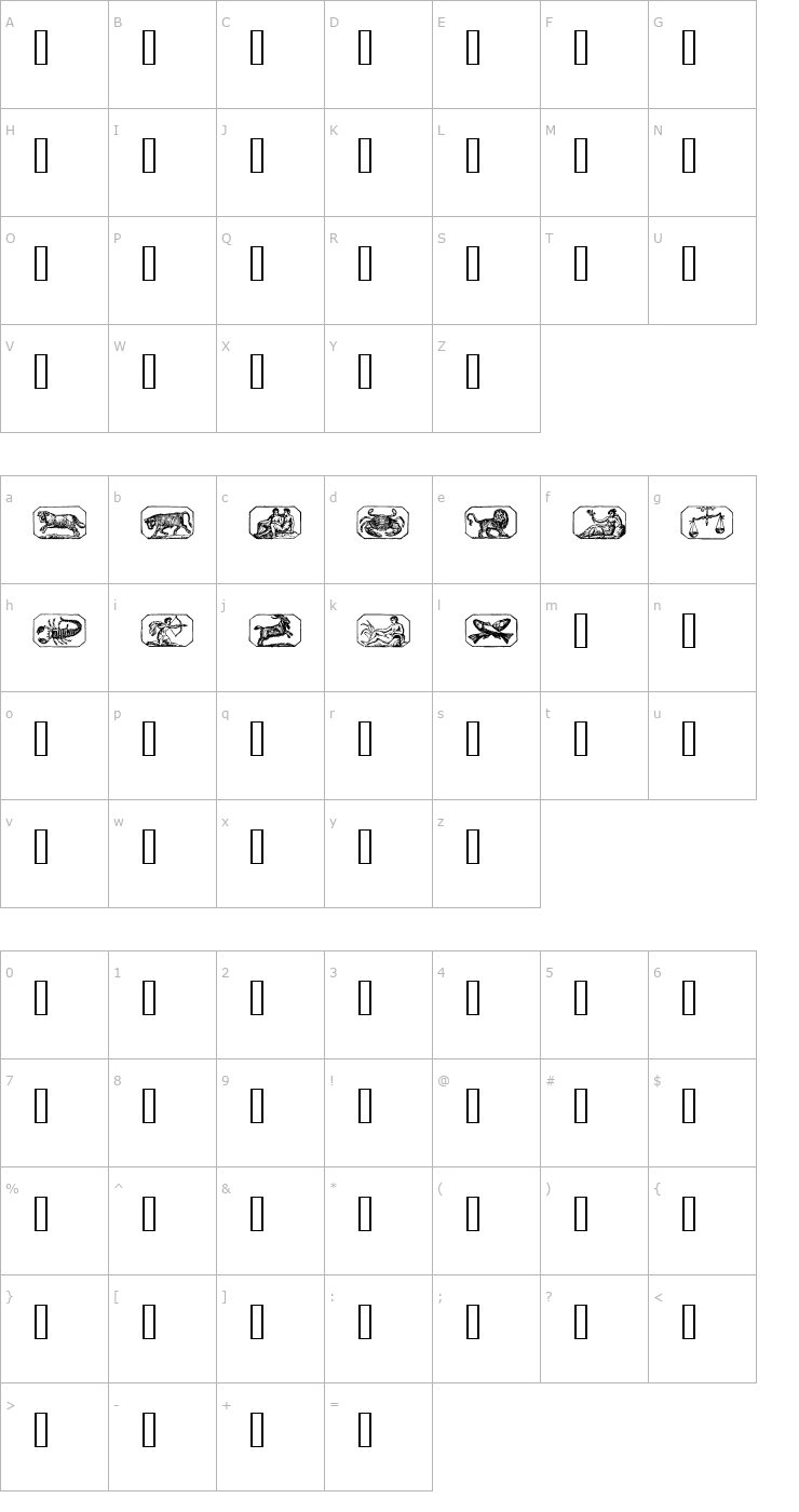 Character Map Zodiac 00 Font