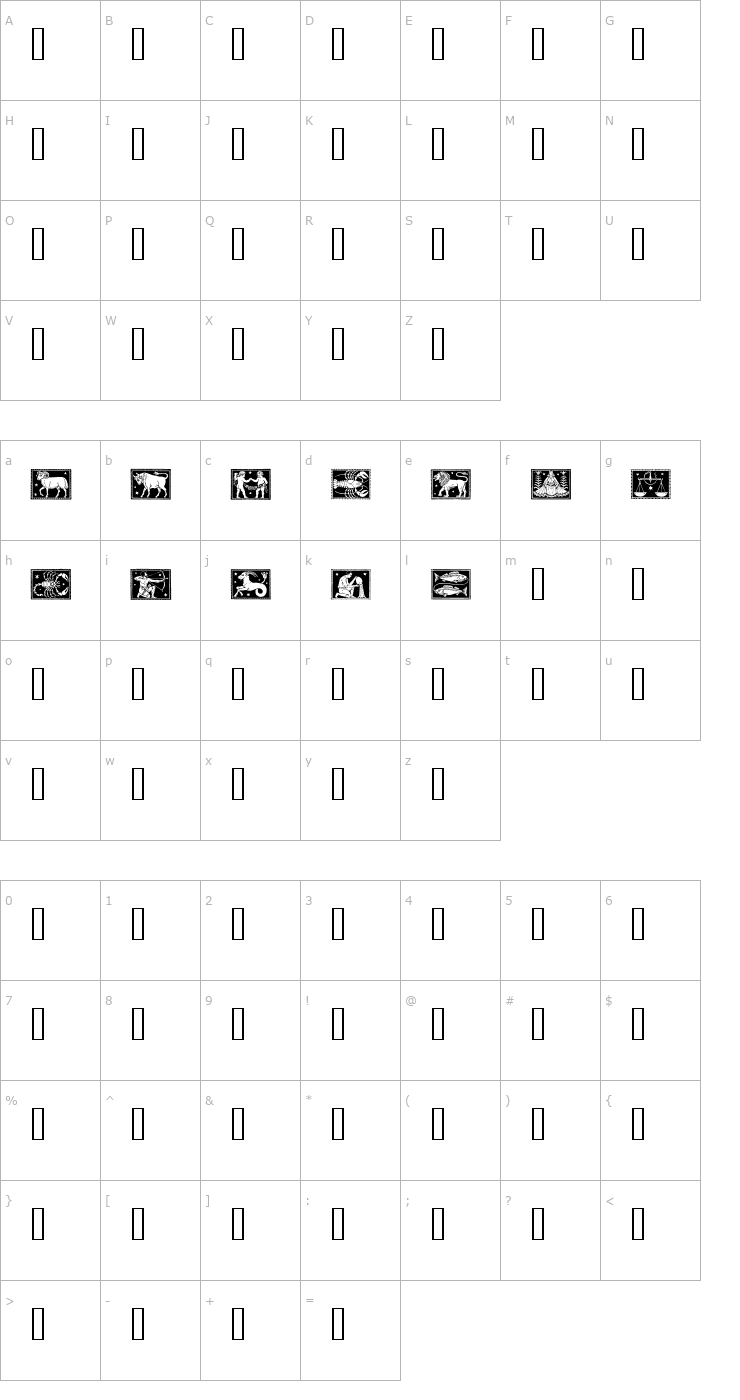 Character Map Zodiac 01 Font