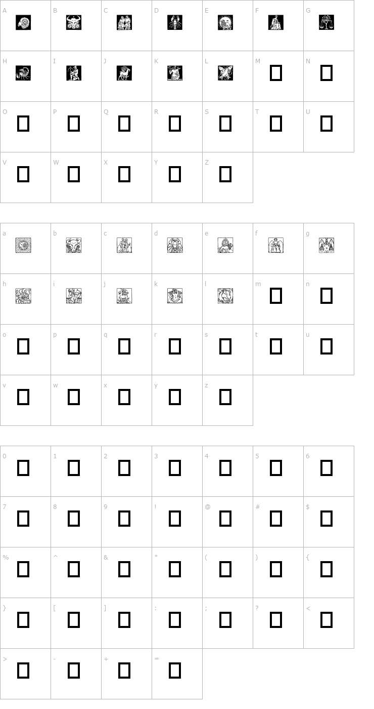 Character Map Zodiac 03 Font