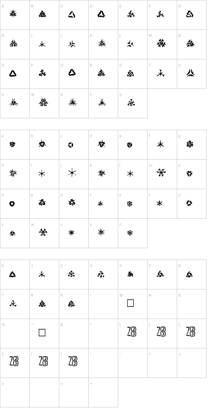 Character Map Zone23_foopy1 Font