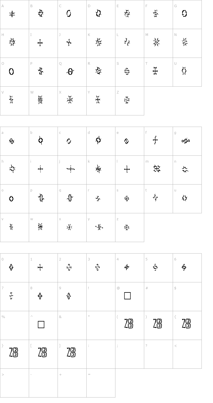 Character Map Zone23_foopy2 Font