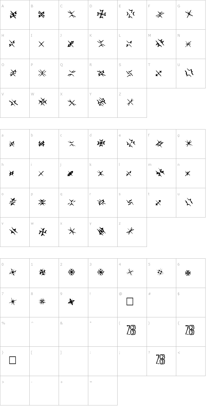 Character Map Zone23_foopy3 Font