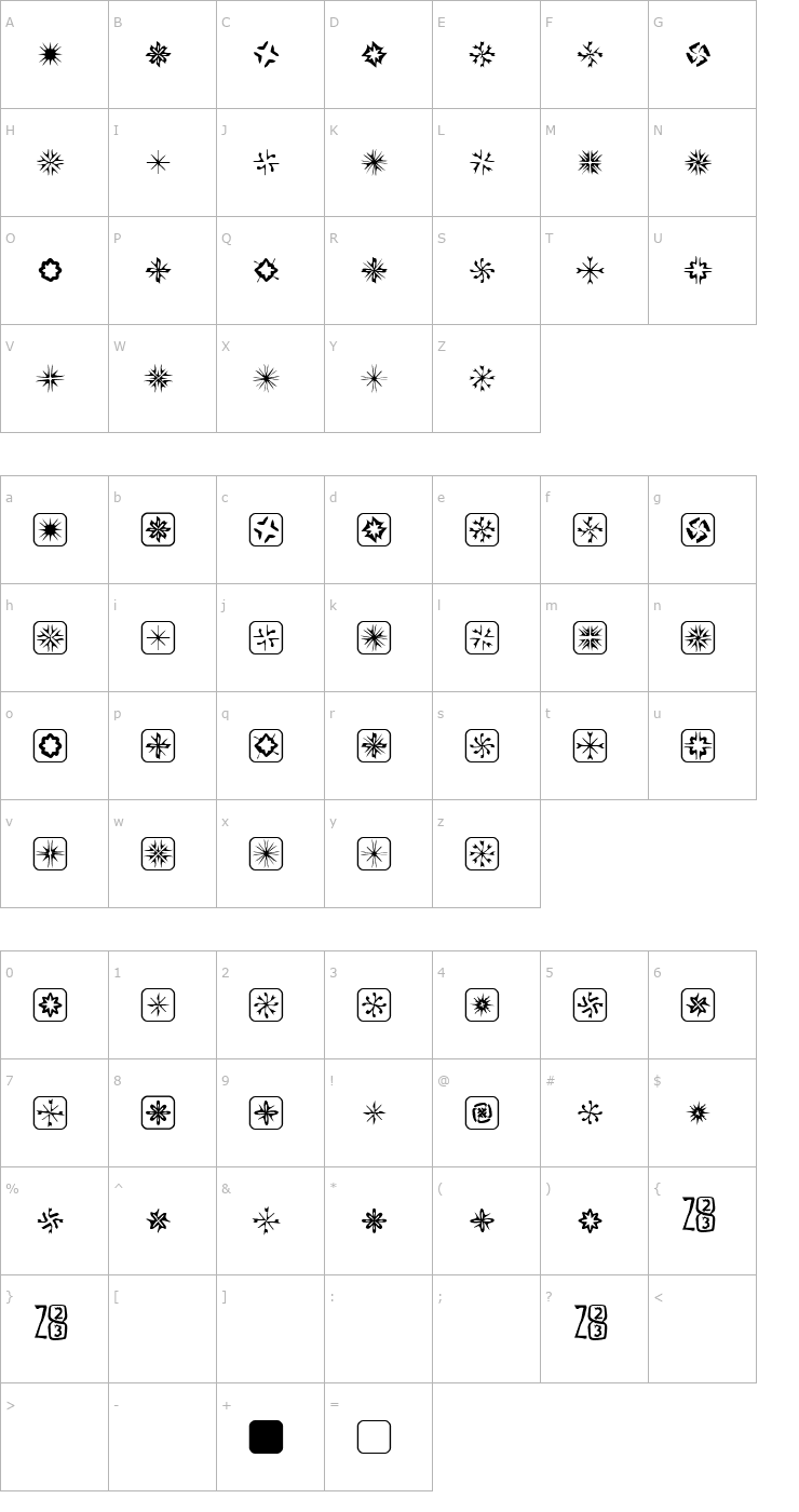 Character Map Zone23_foopy7 Font