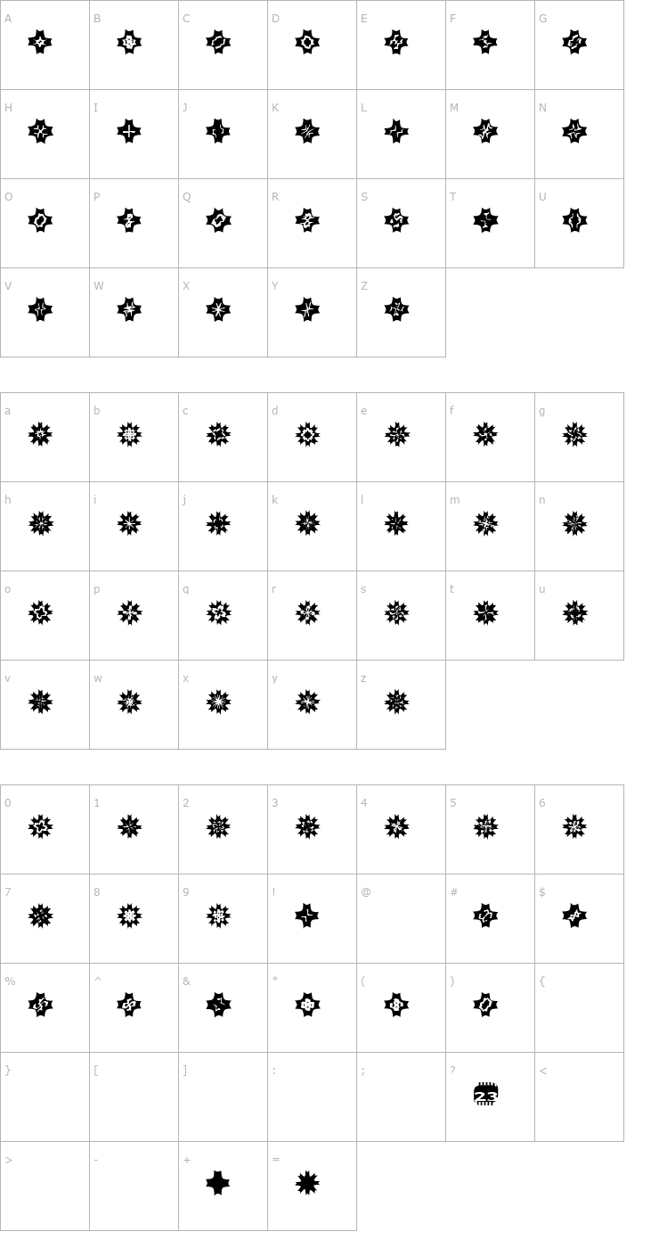 Character Map Zone23_foopy9 Font