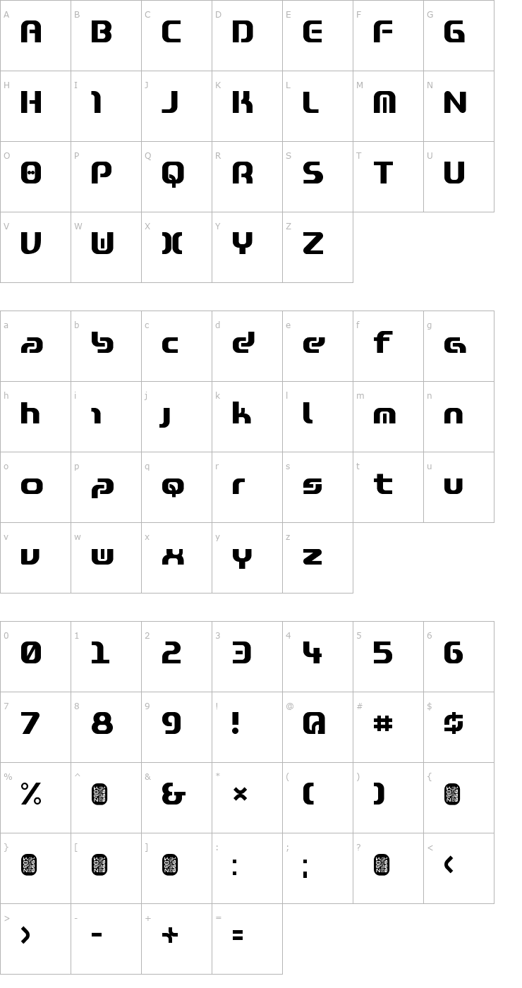 Character Map Zone99 Font