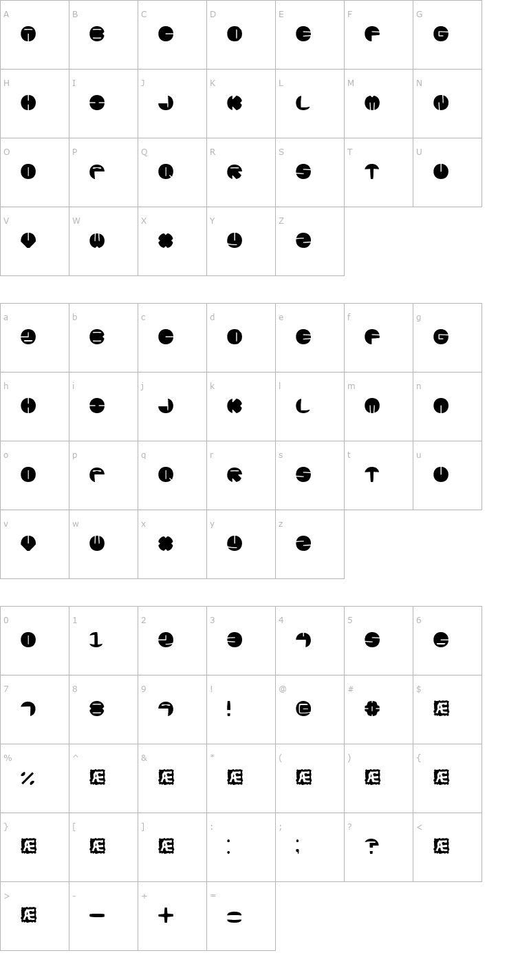 Character Map Zurklez Solid (BRK) Font