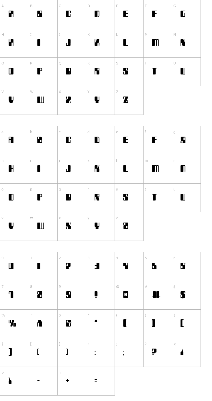 Character Map Zyborgs Font