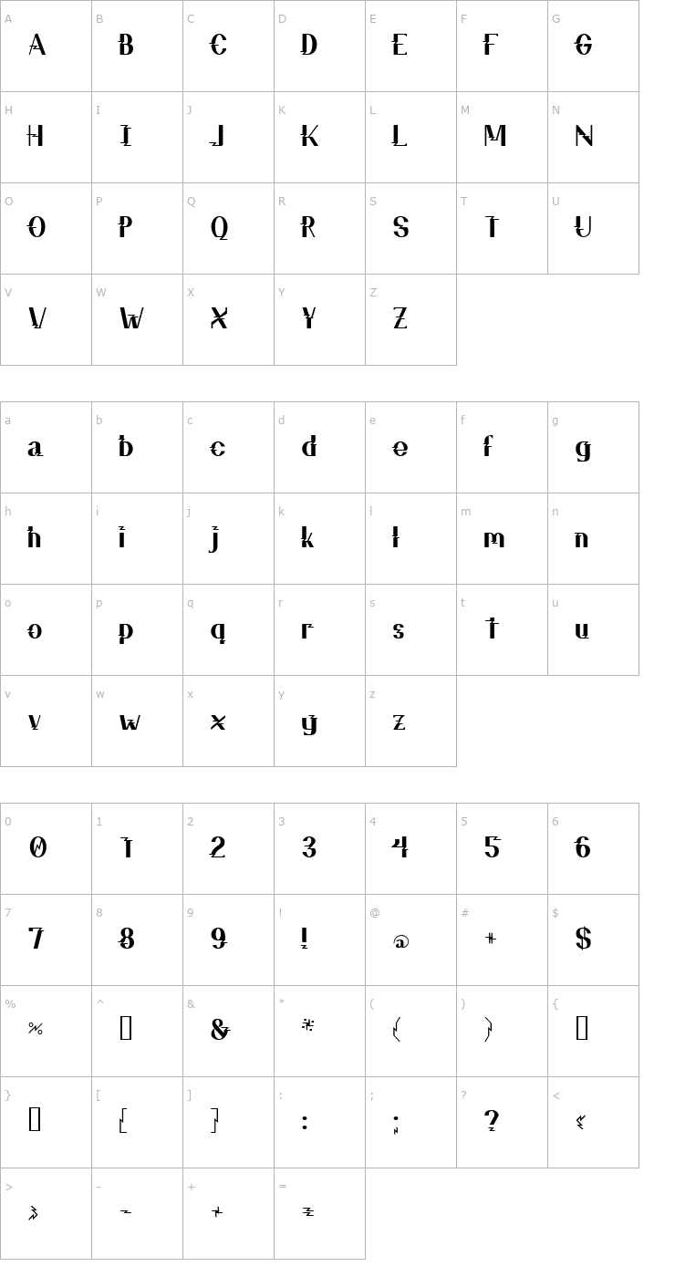 Character Map ZZZ Top Font